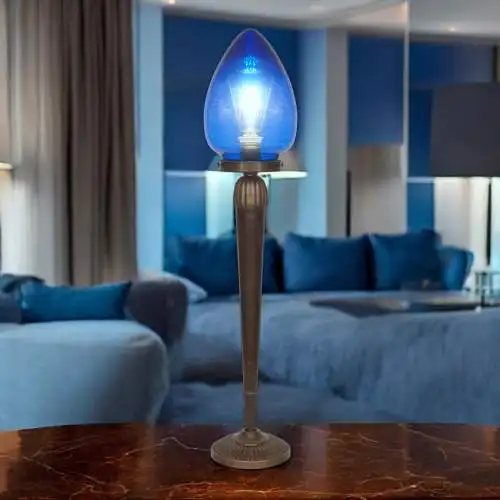 Lampe de table "BLUE EGGY" Unique Art Déco Lumières en laiton