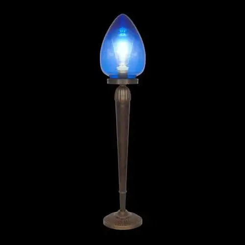 Unikate Art Déco Tischleuchte "BLUE EGGY" Einzelstück Messinglampe