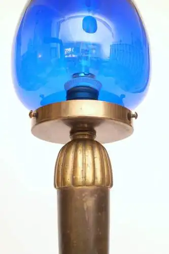 Unikate Art Déco Tischleuchte "BLUE EGGY" Einzelstück Messinglampe