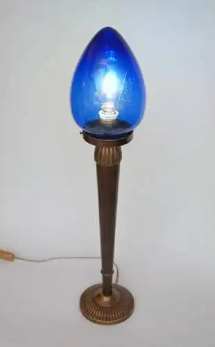 Unikate Art Déco Tischleuchte "BLUE EGGY" Einzelstück Messinglampe