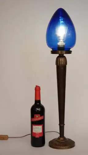 Unikate Art Déco Tischleuchte "BLUE EGGY" Einzelstück Messinglampe