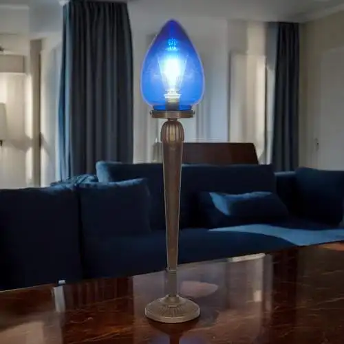 Lampe de table "BLUE EGGY" Unique Art Déco Lumières en laiton