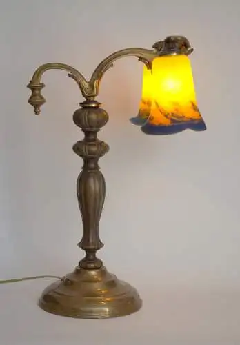 Jugendstil Leuchte Messinglampe "METRO" Bibliothek Lampe Pate de Verre