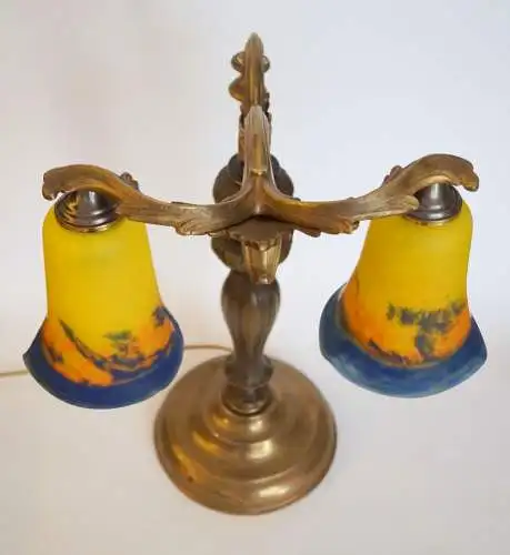 Jugendstil Leuchte Messinglampe "METRO" Bibliothek Lampe Pate de Verre