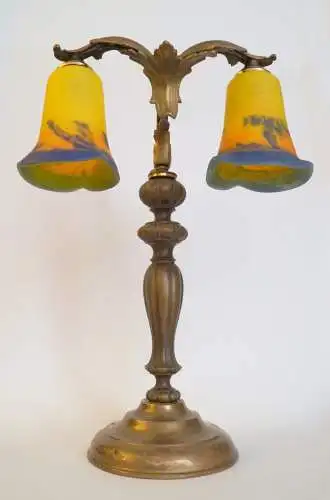 Jugendstil Leuchte Messinglampe "METRO" Bibliothek Lampe Pate de Verre