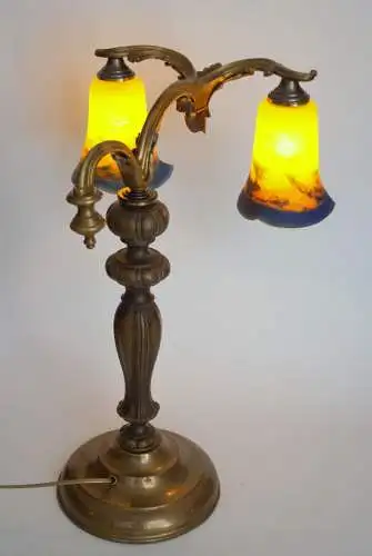 Jugendstil Leuchte Messinglampe "METRO" Bibliothek Lampe Pate de Verre