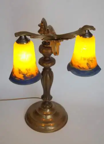 Jugendstil Leuchte Messinglampe "METRO" Bibliothek Lampe Pate de Verre