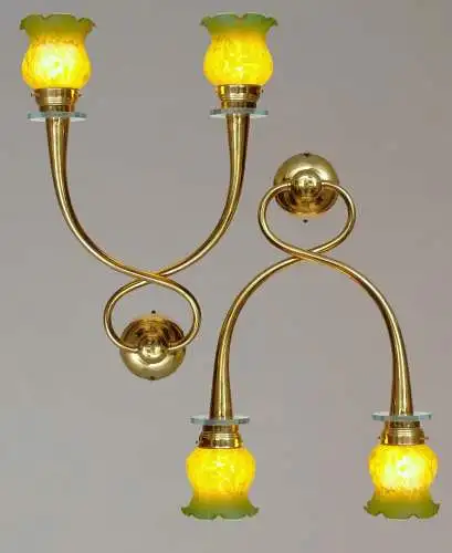 2 x Jugendstil Wandleuchte Wandlampe "CONCORDIA" Messinglampe