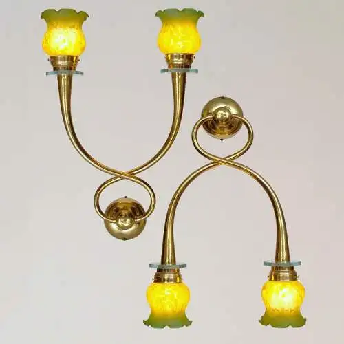 2 x Jugendstil Wandleuchte Wandlampe "CONCORDIA" Messinglampe