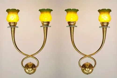 2 x Jugendstil Wandleuchte Wandlampe "CONCORDIA" Messinglampe