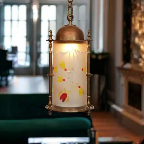 Art Nouveau Jugendstil Hängeleuchte "PARIS APRICOT" Deckenlampe Messinglampe