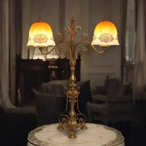 Lampe en laiton 1910 LED en écriture originale Art Nouveau