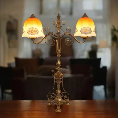 Lampe en laiton 1910 LED en écriture originale Art Nouveau