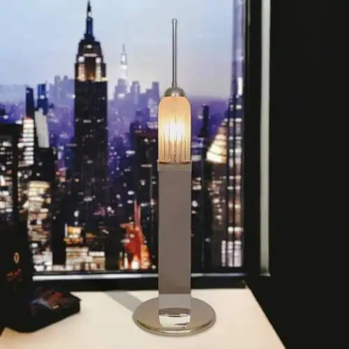 Große Design Tischleuchte "EMPIRE STATE" Unikat Chrom 70er Tischlampe