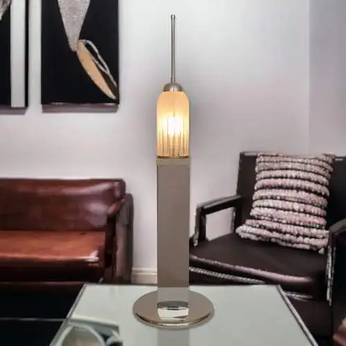 Große Design Tischleuchte "EMPIRE STATE" Unikat Chrom 70er Tischlampe