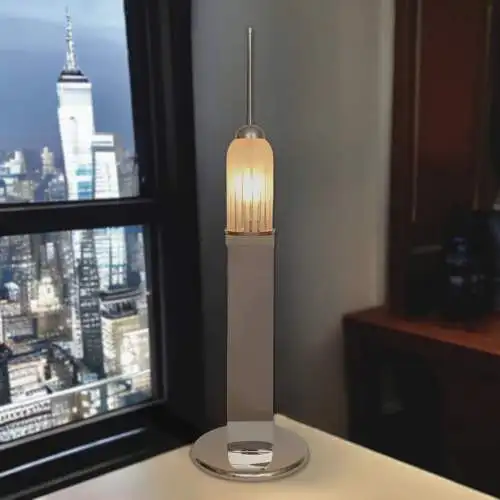 Große Design Tischleuchte "EMPIRE STATE" Unikat Chrom 70er Tischlampe