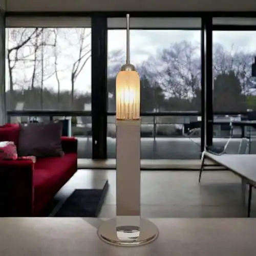 Große Design Tischleuchte "EMPIRE STATE" Unikat Chrom 70er Tischlampe