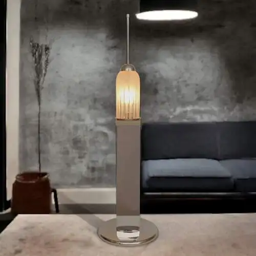 Große Design Tischleuchte "EMPIRE STATE" Unikat Chrom 70er Tischlampe