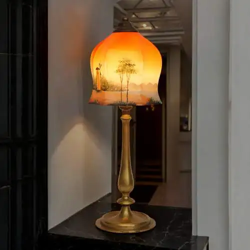 Wunderschöne original Jugendstil Kaffeehausleuchte Tischlampe Messinglampe 1920