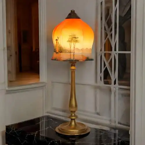 Wunderschöne original Jugendstil Kaffeehausleuchte Tischlampe Messinglampe 1920