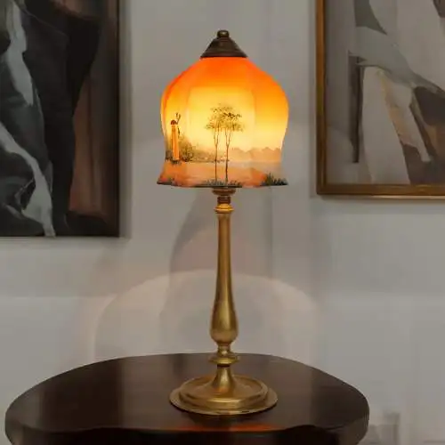 Wunderschöne original Jugendstil Kaffeehausleuchte Tischlampe Messinglampe 1920