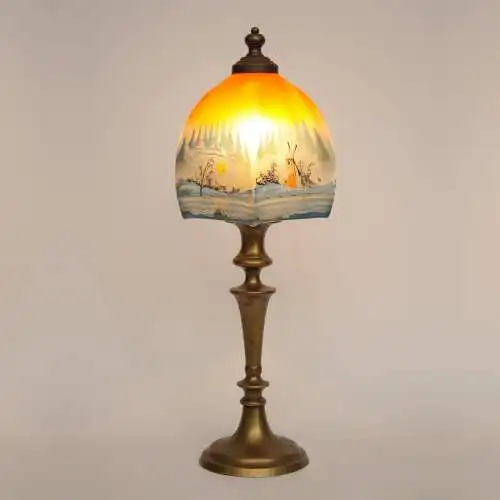 Romantische original Jugendstil Kaffeehausleuchte Tischlampe Messinglampe 1920