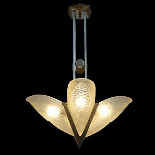 Original Degué Art Deco Deckenleuchter Kronleuchter 1920 Hängelampe Deckenlampe