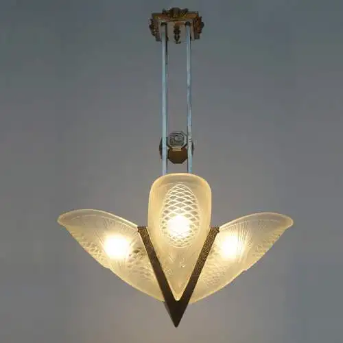 Original Degué Art Deco Deckenleuchter Kronleuchter 1920 Hängelampe Deckenlampe