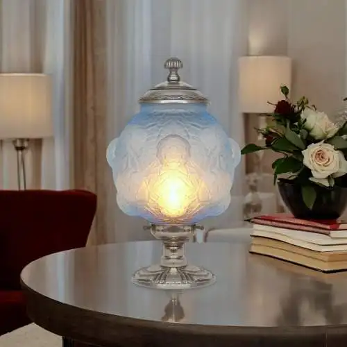 Magnifique lampe de table Art Déco "BLUE BLOOM" Unikat