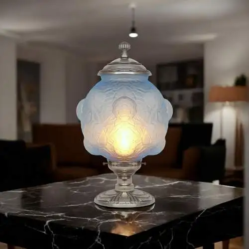 Magnifique lampe de table Art Déco "BLUE BLOOM" Unikat