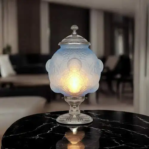 Magnifique lampe de table Art Déco "BLUE BLOOM" Unikat