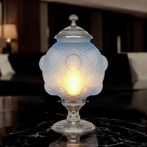 Magnifique lampe de table Art Déco "BLUE BLOOM" Unikat