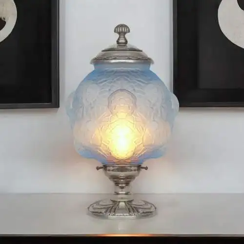 Magnifique lampe de table Art Déco "BLUE BLOOM" Unikat