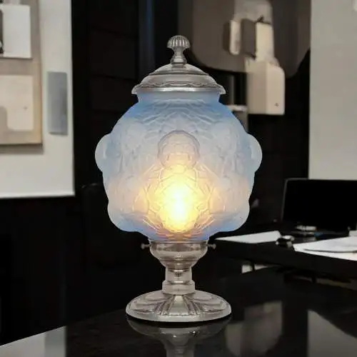 Magnifique lampe de table Art Déco "BLUE BLOOM" Unikat