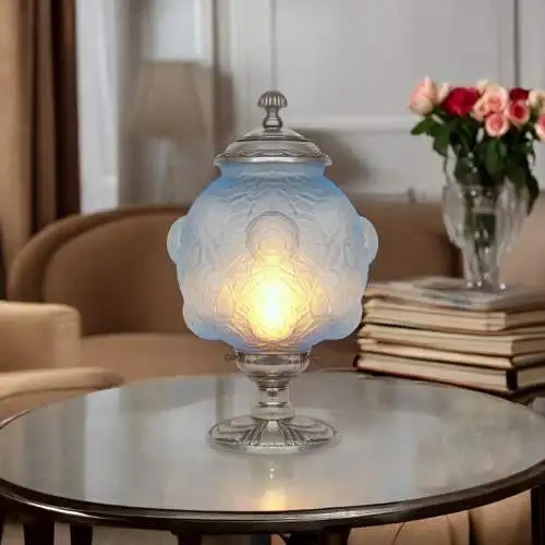 Magnifique lampe de table Art Déco "BLUE BLOOM" Unikat