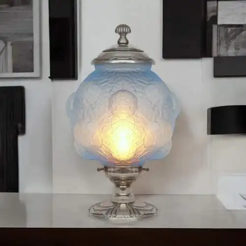 Magnifique lampe de table Art Déco "BLUE BLOOM" Unikat