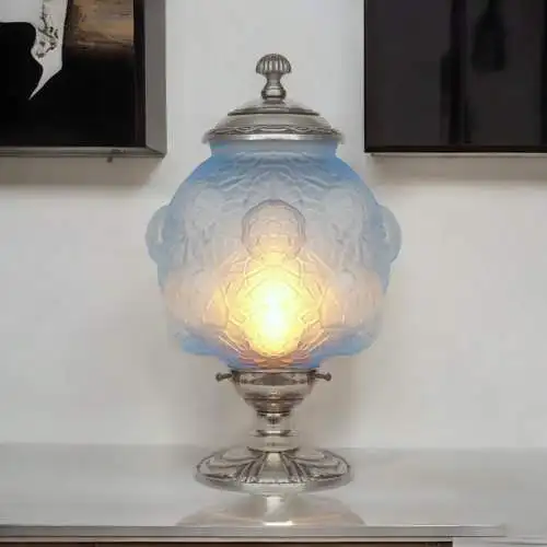 Magnifique lampe de table Art Déco "BLUE BLOOM" Unikat