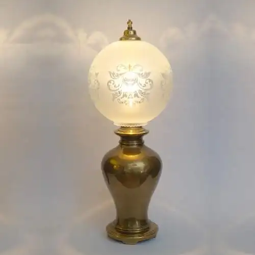 Große Jugendstil Messing Tischleuchte "MUSSELIN" Unikat Tischlampe 78 cm hoch