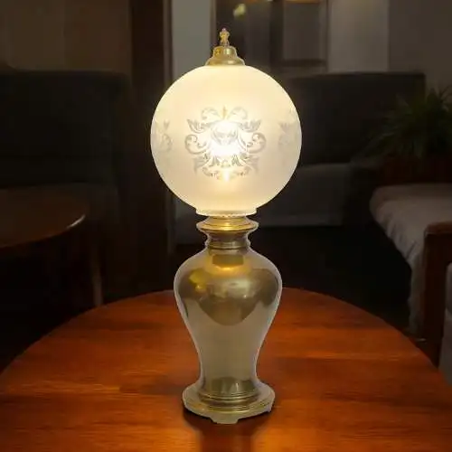 Große Jugendstil Messing Tischleuchte "MUSSELIN" Unikat Tischlampe 78 cm hoch