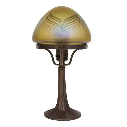 Art Déco Tischleuchte "DARK WIDOW" irisierend ähnlich Lötz Bronze Lampe