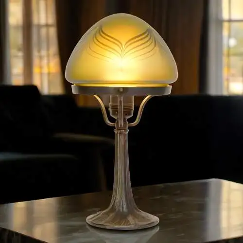 Art Déco Tischleuchte "DARK WIDOW" irisierend ähnlich Lötz Bronze Lampe