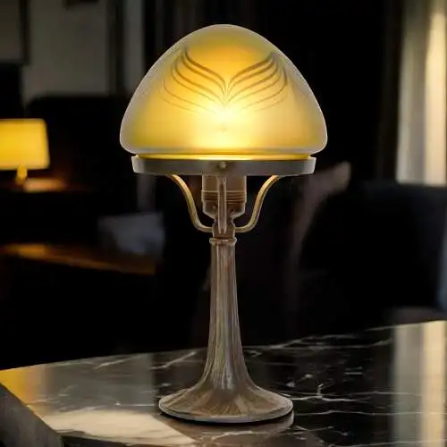 Art Déco Tischleuchte "DARK WIDOW" irisierend ähnlich Lötz Bronze Lampe