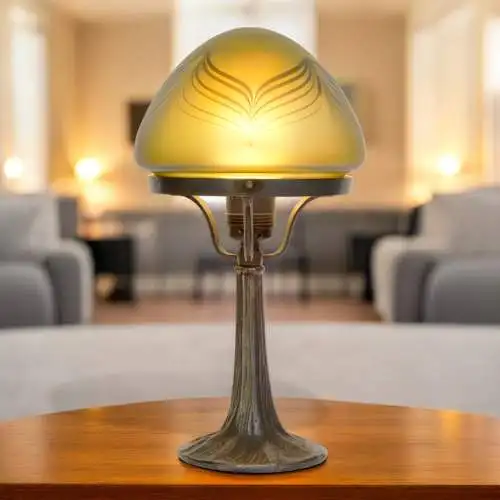 Art Déco Tischleuchte "DARK WIDOW" irisierend ähnlich Lötz Bronze Lampe