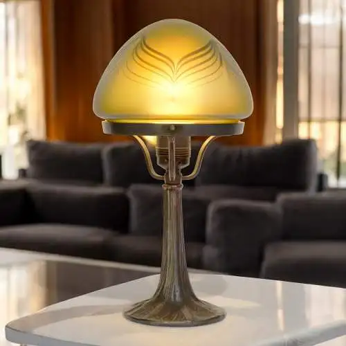 Art Déco Tischleuchte "DARK WIDOW" irisierend ähnlich Lötz Bronze Lampe