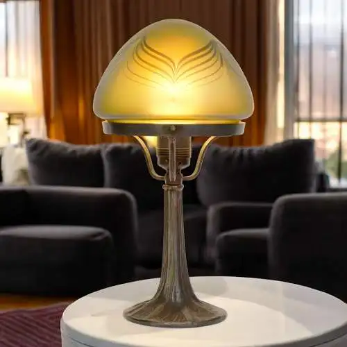 Art Déco Tischleuchte "DARK WIDOW" irisierend ähnlich Lötz Bronze Lampe