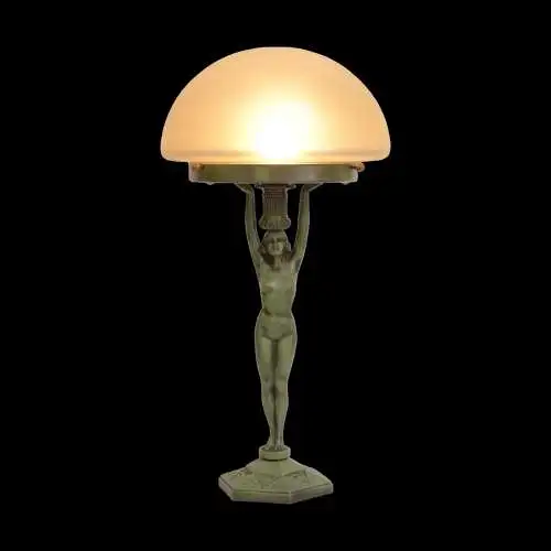 Art Déco Figurenlampe "GREEN MAIDEN" Unikat Tischlampe Tischleuchte