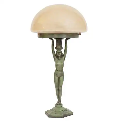 Art Déco Figurenlampe "GREEN MAIDEN" Unikat Tischlampe Tischleuchte