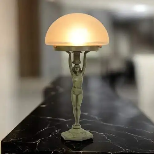 Art Déco Figurenlampe "GREEN MAIDEN" Unikat Tischlampe Tischleuchte