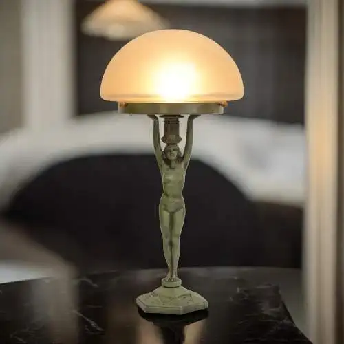 Art Déco Figurenlampe "GREEN MAIDEN" Unikat Tischlampe Tischleuchte