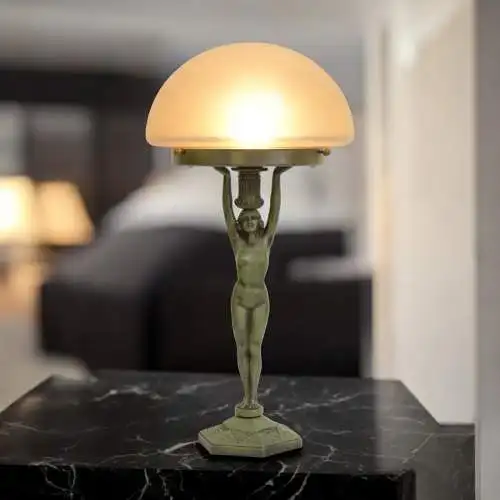 Art Déco Figurenlampe "GREEN MAIDEN" Unikat Tischlampe Tischleuchte